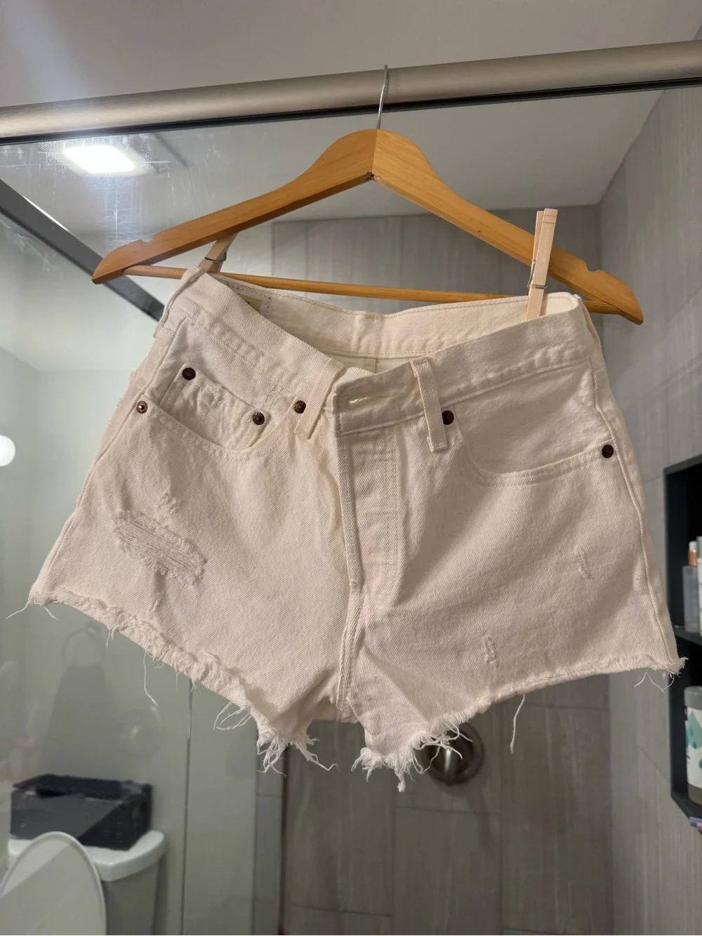 Levi's Off-White High-Waist Denim Cutoff Shorts